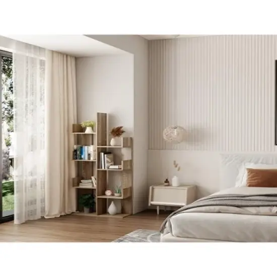 Year Color Rustic Wood Freestanding Industrial Bookshelf for Storage in Bedroom, Living Room, and Office image {4}