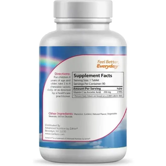 Zahler Junior C, Chewable Vitamin C for Kids, Immune System Support, Certified Kosher - 90 Orange Flavored Chewable Tablets image {1}