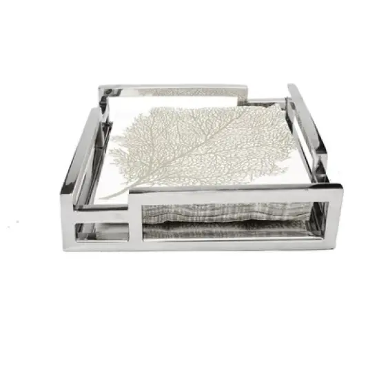 Classic Touch Square Mirror Napkin Holder with Layered Loop Design- Silver image {1}