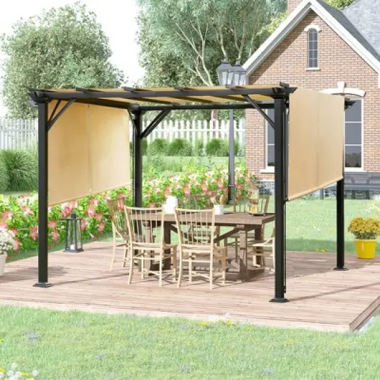 Outsunny Outdoor Retractable Pergola Canopy with Sun Shade Unique Design Canopy Patio Metal Shelter for Garden Porch Beach image {1}