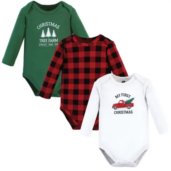 Hudson Baby Unisex Baby Cotton Long-Sleeve Bodysuits, Christmas Tree 3-Pack image {10}