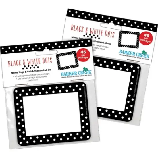 2pk 45ea Black & White Dots Self-Adhesive Name Tag Labels - Barker Creek: Teacher Supplies, Educational Teaching Aid image {1}