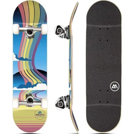 Magneto Skateboard | Maple Wood | ABEC 5 Bearings | Double Kick Concave Deck | For Beginners, Teens (Rainbow) image {8}