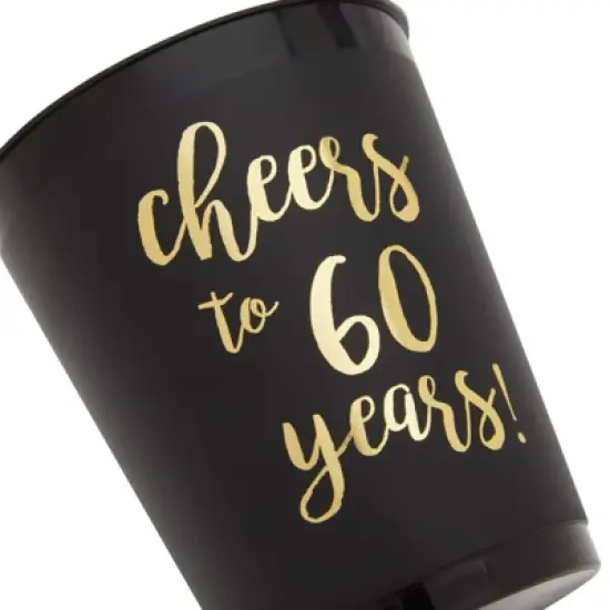 Sparkle and Bash 16 Pack 60th Birthday Party Decorations, Black Plastic Tumblers, Cheers to 60 Years Cups for Milestone, Anniversary (16 oz) image {2}