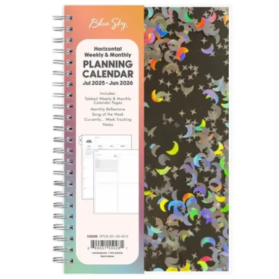 Blue Sky 5"x8" 2025-2026 Weekly/Monthly Wirebound Planner Celestial Confetti Black image {2}