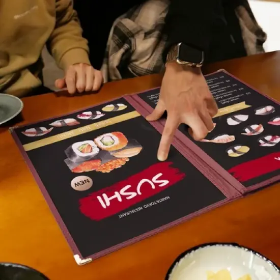 WeChef 20 Pack Restaurant Menu Cover Foldable 8.5X11 Burgundy Trim 4 Page 8 View Cafe Red image {8}