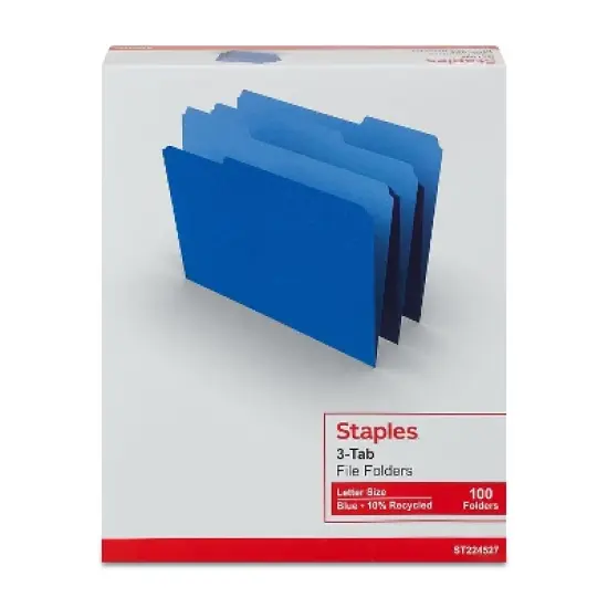 MyOfficeInnovations Colored File Folders 3-Tab Letter Blue 100/Box 224527 image {3}