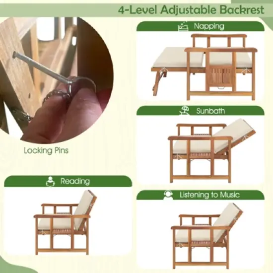 Costway Outdoor Wooden Daybed with 4-Level Backrest & Removable Cushions for Poolside image {4}