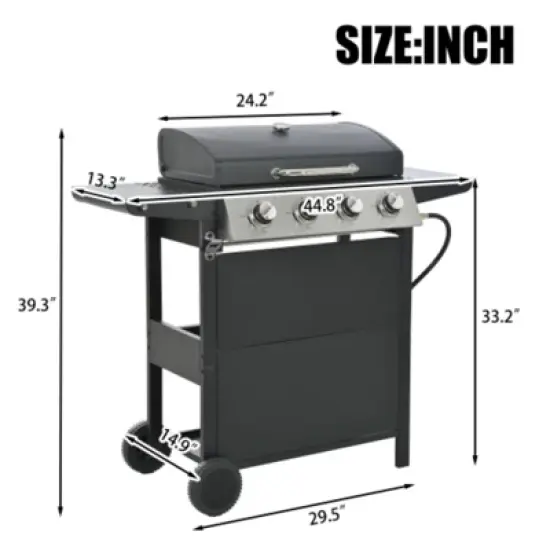 SEVOBAL Outdoor Grills, Griddles and Smokers 4 Burner Propane Gas Grill, BTU Outdoor BBQ with Foldable Side Tables, Black, 27.2"*18.1"*15" image {2}