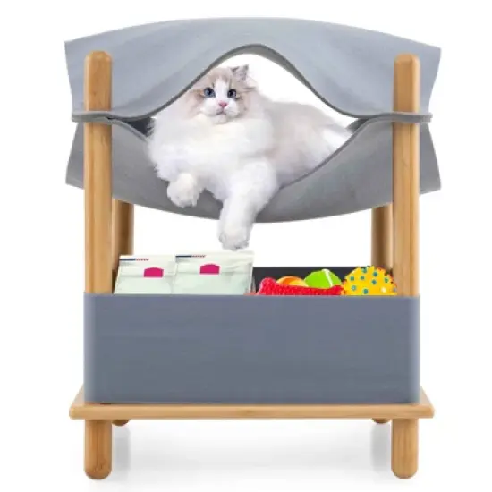 Tangkula 2-Tier Elevated Cat Bed Cat Tower w/ Dual-Layer Felt Fabric Top Condo Hammock image {9}
