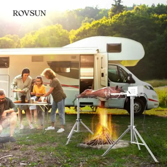 ROVSUN 46" Electric Rotisserie Grill, Pig Lamb Spit Roaster Stand Rotisserie 176 Lbs Capacity, Charcoal Rotisserie Grill Kit Stainless Steel image {1}