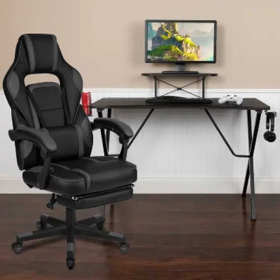 Flash Furniture Gaming Desk with Cup Holder/Headphone Hook/Monitor Stand & Reclining Back/Arms Gaming Chair with Footrest image {1}