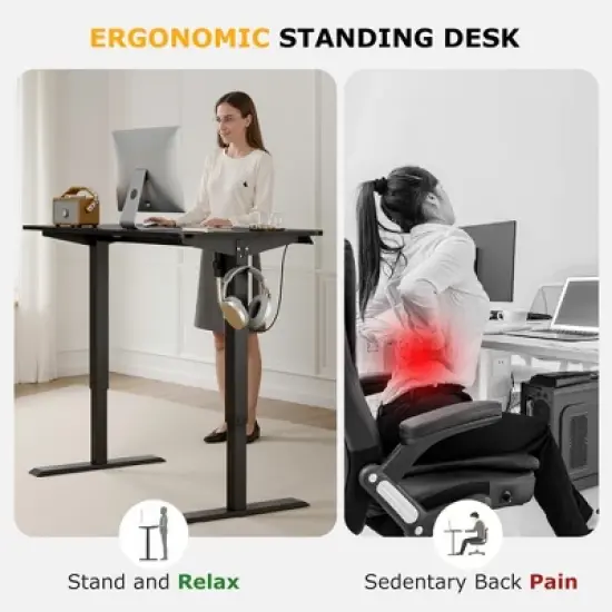 VECELO Electric Standing Office Desk Adjustable Height, Computer Desk with Headphone Hook, Memory Preset Gaming Desk, Dual-Motor,  Black image {12}