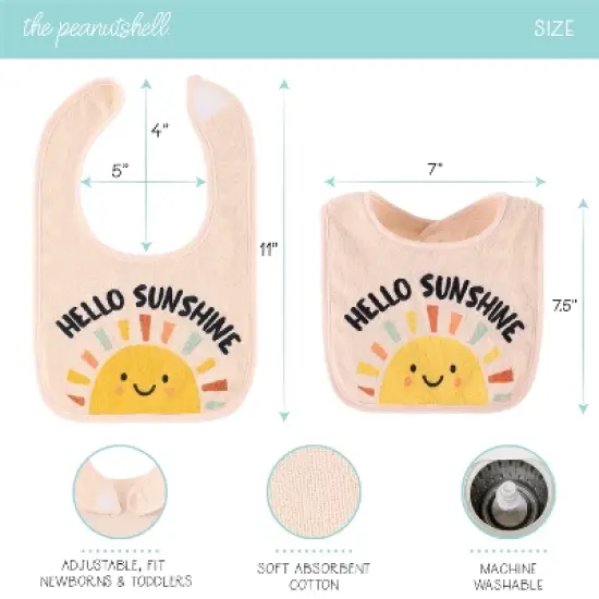 The Peanutshell Unisex Terry Bibs, 18 Pack for Feeding, Teething, or Drooling|Neutrals/Hello Sunshine image {1}