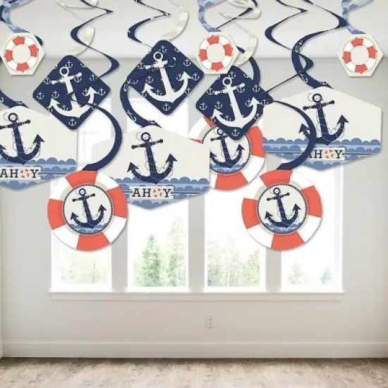Big Dot of Happiness Ahoy - Nautical - Baby Shower or Birthday Party Hanging Decor - Party Decoration Swirls - Set of 40 image {2}
