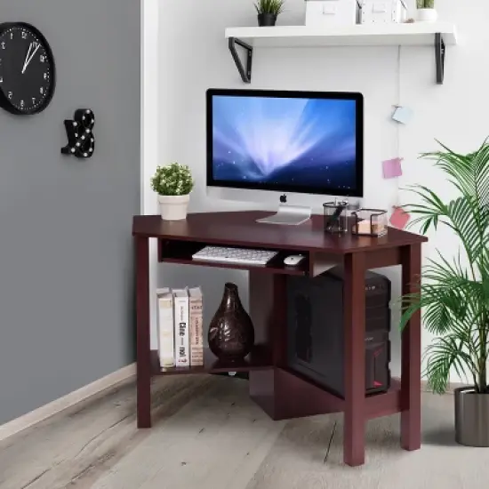 Tangkula Wooden Corner Computer Desk with Drawer Office Study Table Black/Walnut/White image {2}