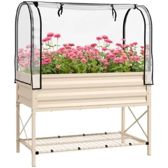 Outsunny Raised Garden Bed with Cover and Storage Shelf, Rectangular Metal Elevated Planter Box with Legs and Bed Liner image {7}