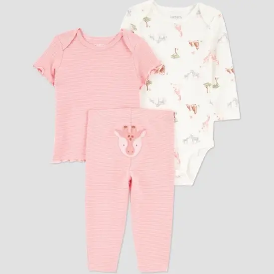 Carter's Just One You&reg; Baby Girls' 3pc Striped Giraffe Bodysuit Set - Pink image {5}