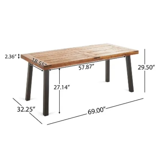 Suki Large Size Acacia Wood Patio Dining Table, Outdoor Coffee Table with Metal Frame - Maison Boucle image {3}