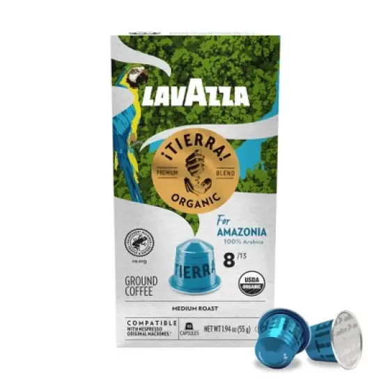 Lavazza &iexcl;Tierra! for Amazonia Aluminum Capsules Compatible with Nespresso* Original Machines, Medium Espresso Roast, 10 Capsules (Pack of 6) image {8}