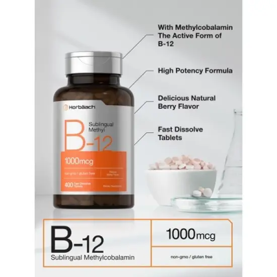 Horbaach Vitamin B12 Methylcobalamin 1000mcg | 400 Sublingual Tablets image {3}