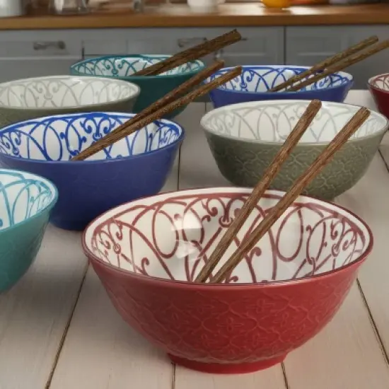 BIA Cordon Bleu Set of 8 6" Gallic Rail Bowls with Jichimu Wood Chopsticks image {1}