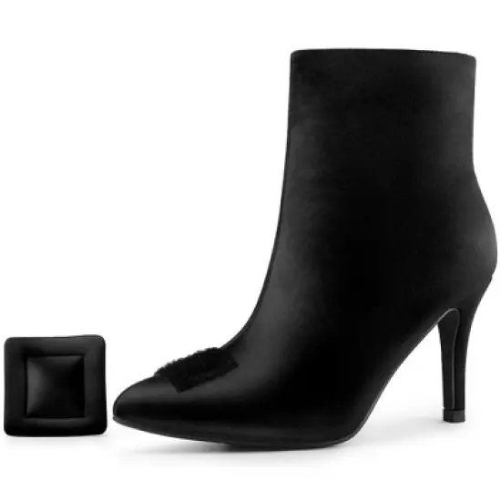 Allegra K Women's Pointed Toe Detachable Buckle Decor Stiletto Heel Ankle Boots image {6}