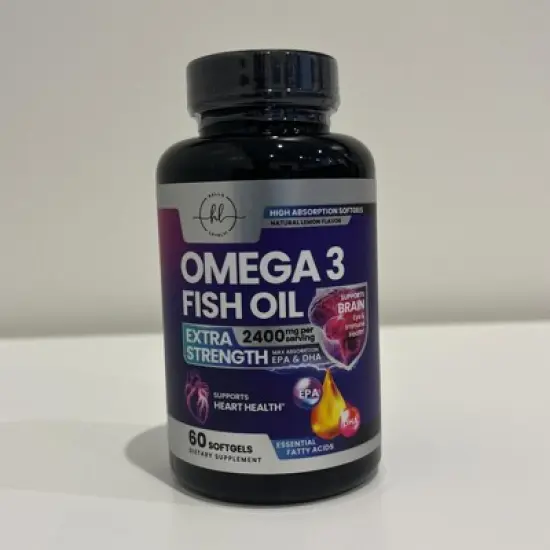 Omega 3 Fish Oil Triple Strength 2400 mg Softgels, Omega-3 Supplements, Natural Heart Health Brain & Joint Support - 60 Softgels By Hello Lovely! image {6}