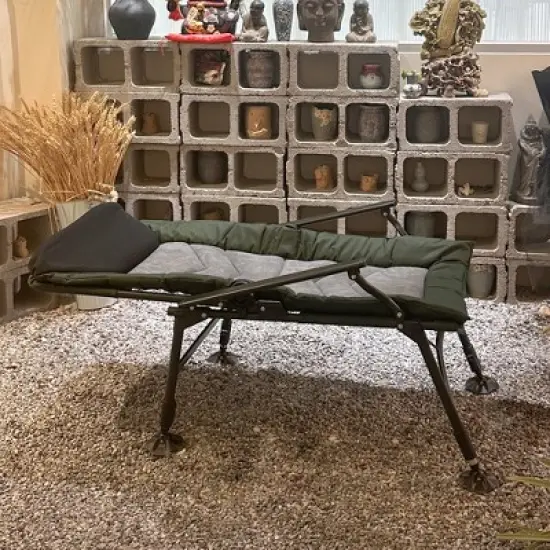 Camping Lounge Chair, Portable Folding Reclining Camping Chair with Adjustable backrest for Indoor and Outdoor Camping Hiking Fishing,Green+black+grey image {4}