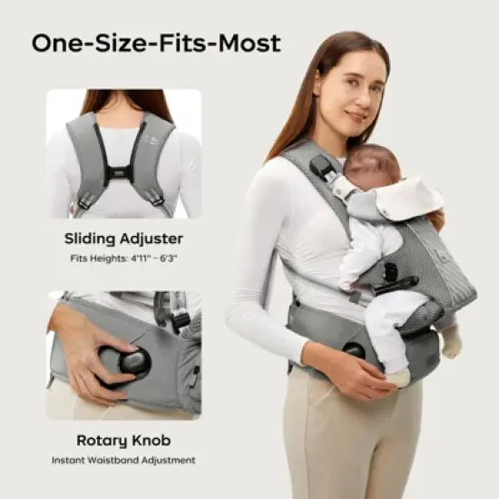 Bc Babycare Ergonomic Baby Carrier with Hip Seat Lumbar Support,Easy Wear,Adjustable for Newborn to Toddler 8-33 lbs image {7}