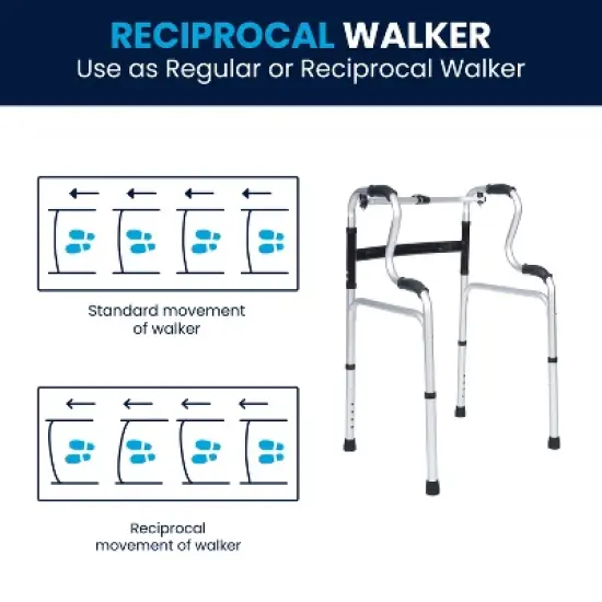 Flash Furniture Lightweight Adjustable Height Bi-Level Folding Walker w/ Dual Frame Types in Gry image {2}