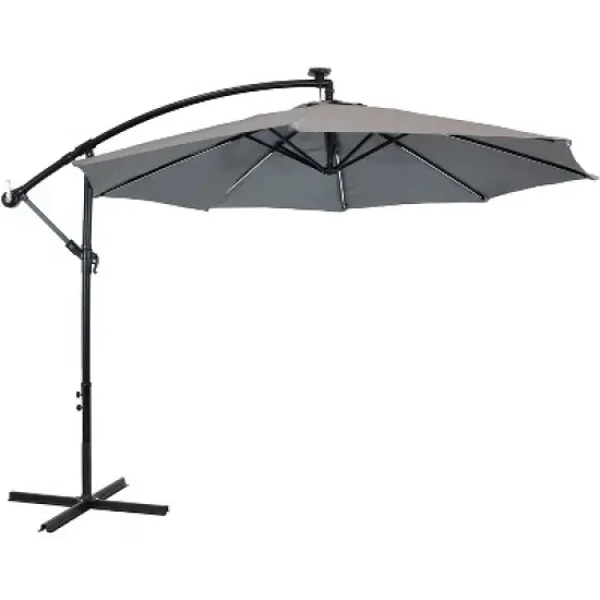 Sunnydaze Outdoor Steel Cantilever Offset Patio Umbrella with Solar LED Lights, Air Vent, Crank, and Base - 9' image {20}