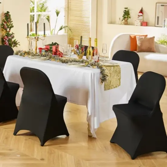 VEVOR Stretch Spandex Folding Chair Covers, Universal Fitted Chair Cover, Removable Washable Protective Slipcovers, for Wedding, (30PCS Black) image {1}