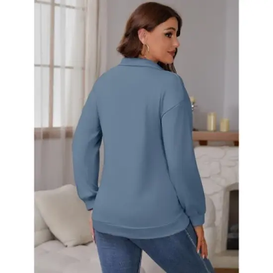 INSPIRE CHIC Women's Nursing Maternity Zipper Shirt Pregnancy Long Sleeves Polo Tops Breastfeeding Sweatshirt image {3}