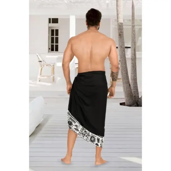 LA LEELA Men's Swimwear Cover Up Summer Pareo Sarong One Size Tropical Black image {3}