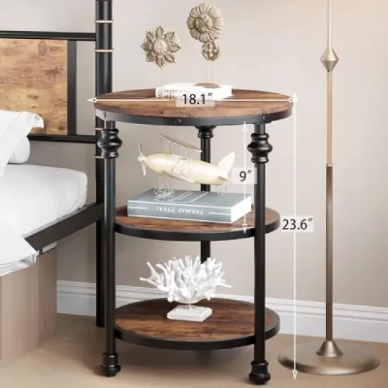 Whizmax End Table 3-Tier Round Side Table Living Room Accent Table with Storage Shelf, Wood Bed Side Table/Night Stand for Bedroom, Small Spaces image {6}