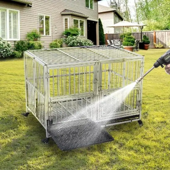 Acekool 48" Heavy-Duty Dog Crate for Large Dogs &ndash; Double Doors, Wheels & Removable Tray image {7}