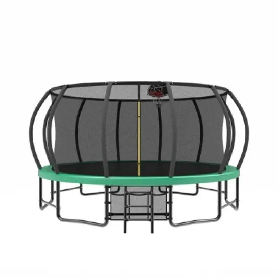 QingMoon 15 FT Pumpkin Style Big Trampoline With Basketball Hoop Ladder Enclosure Net And Anti Rust Coating Easy To Install For Kids & Adults image {5}