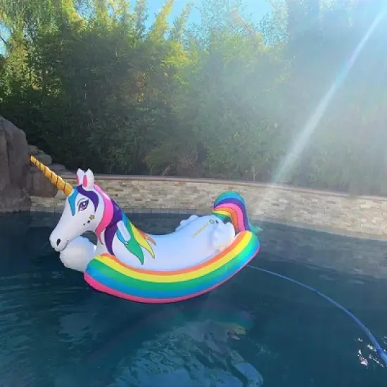 Swim Central 86" Inflatable Rainbow Unicorn Rocker Swimming Pool Float image {3}