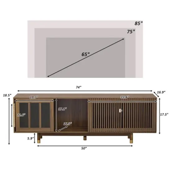 Mid Century Modern Style 2 in 1 Pet Friendly TV Stand,Cat House with Sliding Glass Door,Flip Down Design-Maison Boucle image {3}