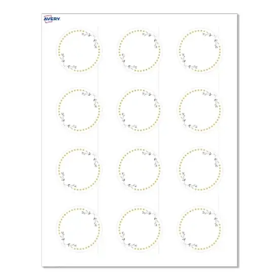 Avery Labels, 2" Diameter, Matte White, Green Florals w/ Gold Dots, 120ct image {8}