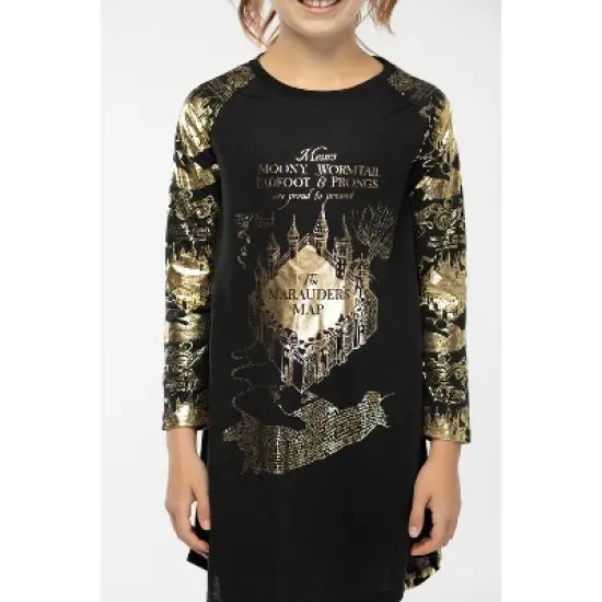 Intimo Big Girls' Harry Potter Marauders Map Raglan Nightgown Black image {4}