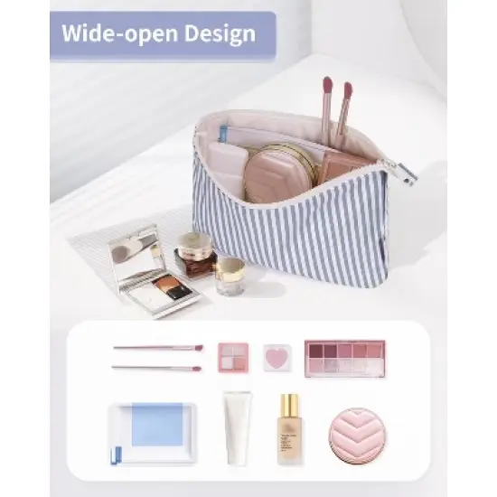 Narwey Striped Makeup Bag with Small Makeup Bag for Purse image {1}