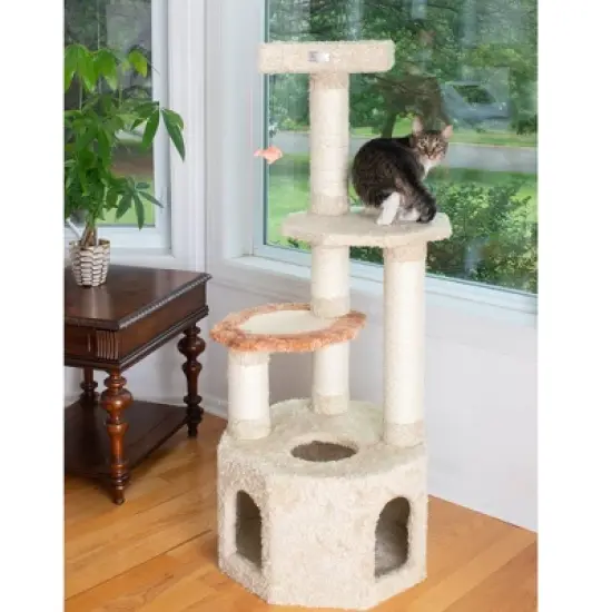 Armarkat Premium Real Wood Jackson Galaxy Approved Cat Tree, Multi Levels with Perch and Playhouse - Khaki image {2}