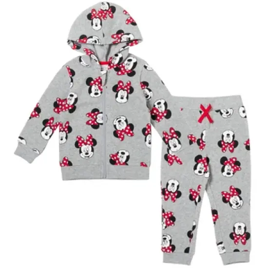 Disney Minnie Mouse Girls Fleece Zip Up Hoodie and Jogger Pants Set Little Kid to Big Kid image {13}