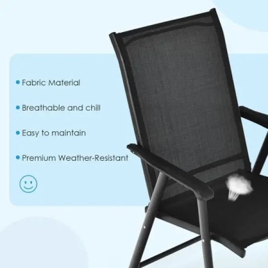 Costway 4PCS Patio Folding Dining Chairs Portable Camping Armrest Garden Black image {9}