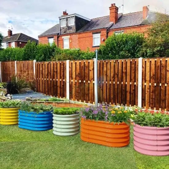 Rbied Mixed Color 18 in. Tall Galvanized Steel Oval Outdoor Raised Garden Beds, Eco-Safe Metal Kids Planter Box (5-Pack) image {3}