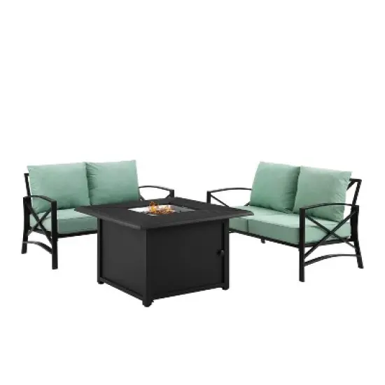Kaplan 3pc Outdoor Conversation Set with Fire Table & 2 Loveseats - Mist - Crosley image {8}