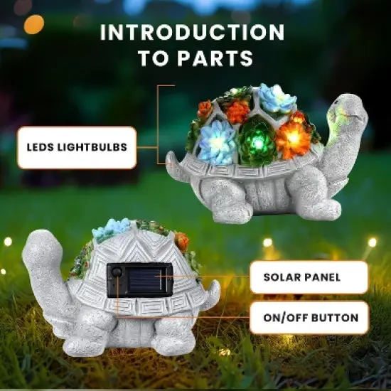 HOM Solar Turtle Statue - Solar Powered Turtle for Garden Decor with LED - Waterproof Solar Lights Outdoor for Patio, Yard, Porch image {9}