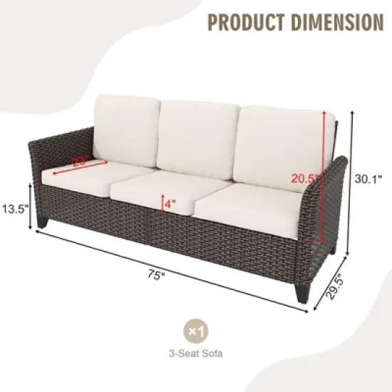 YARDSIGHT All-Weather Wicker 3-Seat Sofa: Curved Back, Washable Cushions &uml;C Perfect for Porch, Deck, and Small Garden Seating image {2}